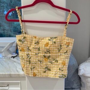 Reformation Yellow Gingham Floral Top